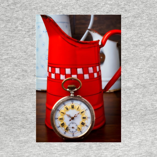 Beautiful Pocket Watch Against Red Pitcher by photogarry